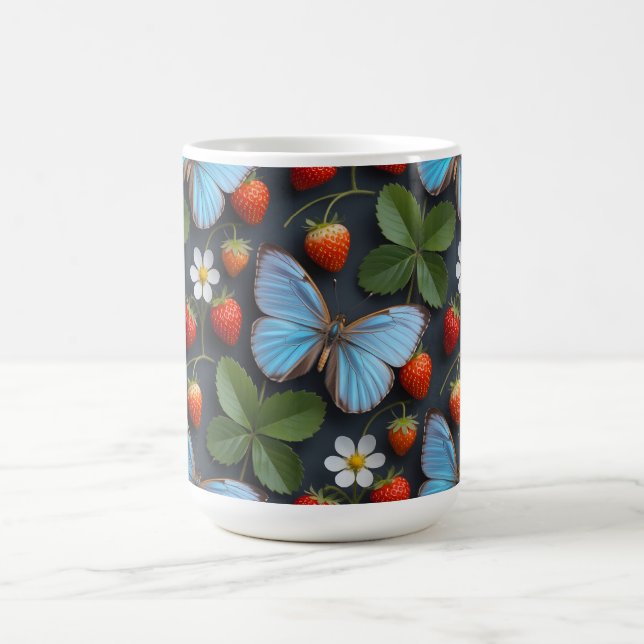 Floral Pattern with Blue Morpho Butterflies Coffee Mug (Center)