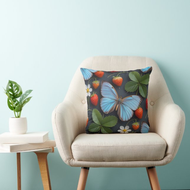 Floral Pattern with Blue Morpho Butterflies Cushion (Chair)