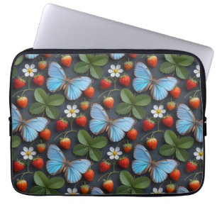 Floral Pattern with Blue Morpho Butterflies Laptop Sleeve