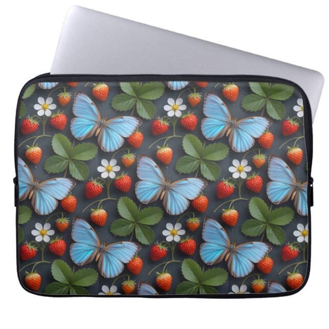 Floral Pattern with Blue Morpho Butterflies Laptop Sleeve (Front)