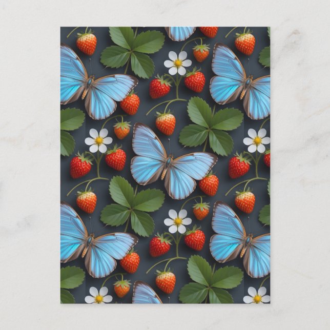 Floral Pattern with Blue Morpho Butterflies Postcard (Front)