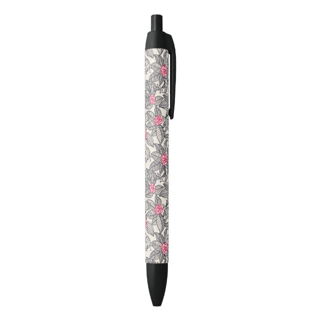 Floral pattern with cartoon birds 2 black ink pen (Bottom (Vertical))