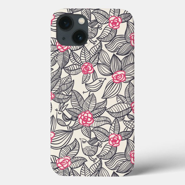 Floral pattern with cartoon birds 2 Case-Mate iPhone case (Back)