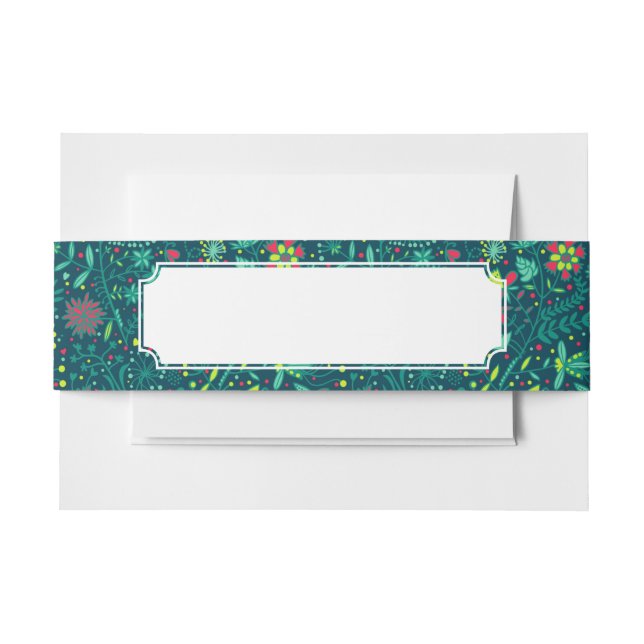Floral pattern with cartoon birds 2 invitation belly band (Front Example)