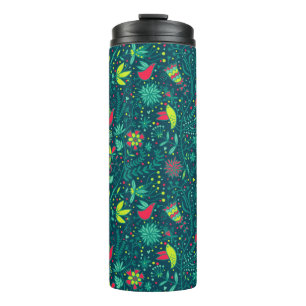 Floral pattern with cartoon birds 2 thermal tumbler