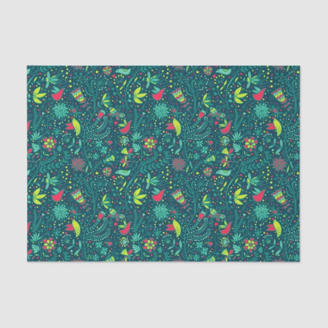 Floral pattern with cartoon birds 2 tissue paper (Front)
