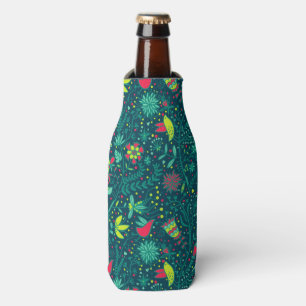 Floral pattern with cartoon birds bottle cooler