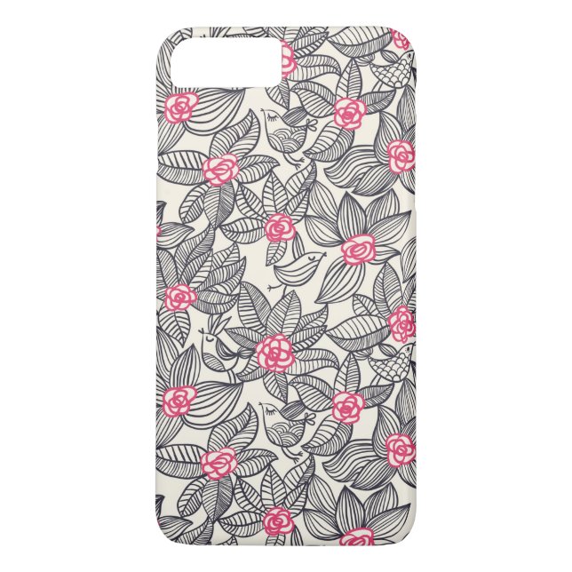 Floral pattern with cartoon birds Case-Mate iPhone case (Back)