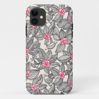 Floral pattern with cartoon birds