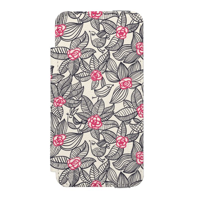 Floral pattern with cartoon birds incipio iPhone wallet case (Folio Front)