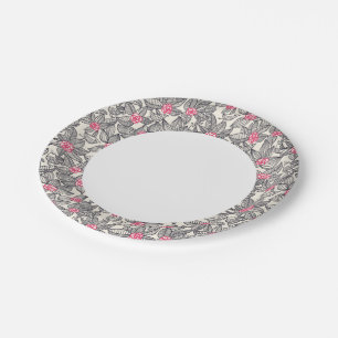 Floral pattern with cartoon birds paper plate