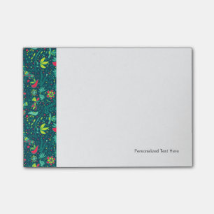 Floral pattern with cartoon birds post-it notes