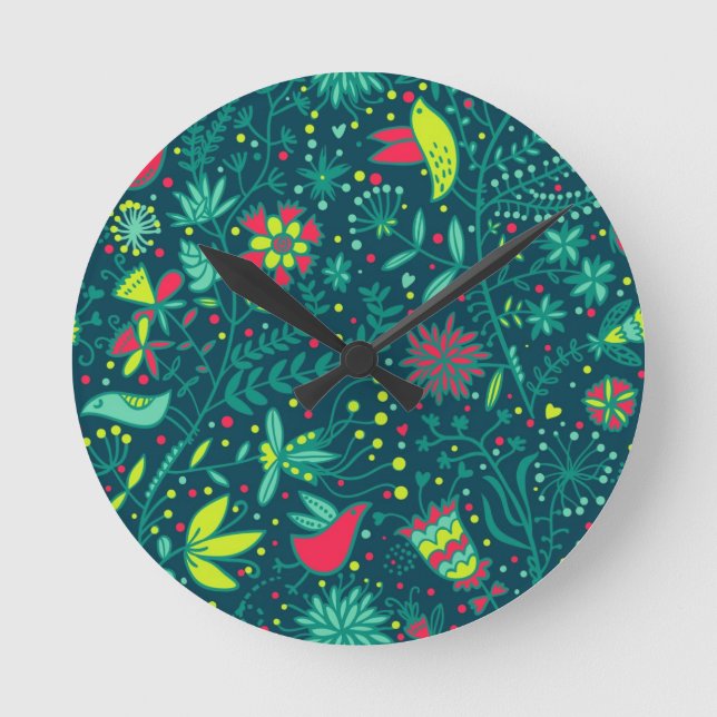 Floral pattern with cartoon birds round clock (Front)