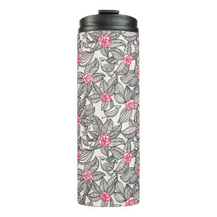 Floral pattern with cartoon birds thermal tumbler