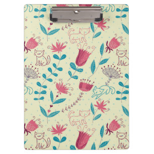 Floral pattern with cartoon cats clipboard
