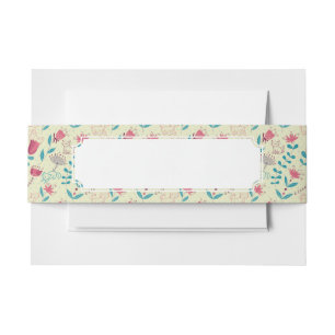 Floral pattern with cartoon cats invitation belly band