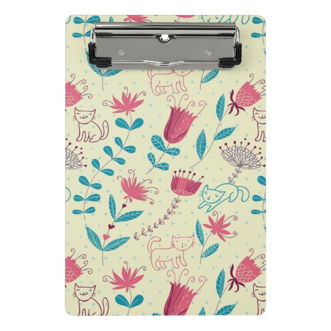 Floral pattern with cartoon cats mini clipboard (Front)