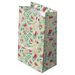 Floral pattern with cartoon cats small gift bag