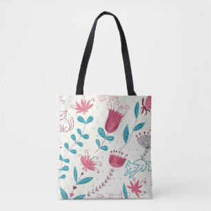 Floral pattern with cartoon cats tote bag