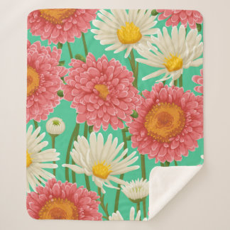 Floral pattern with chamomiles and other flowers sherpa blanket