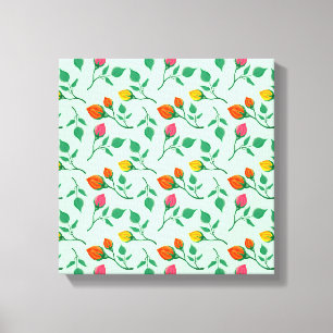 Floral pattern with colored rose flowers canvas print