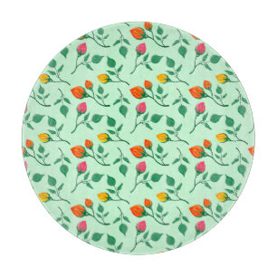 Floral pattern with colored rose flowers cutting board