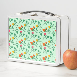 Floral pattern with colored rose flowers metal lunch box