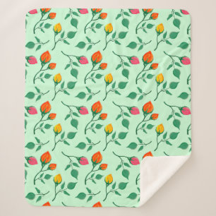 Floral pattern with colored rose flowers sherpa blanket