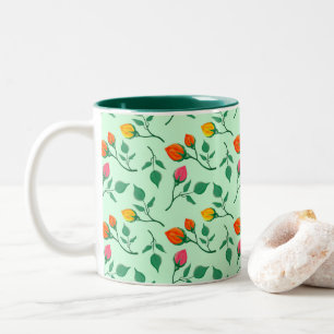 Floral pattern with colored rose flowers Two-Tone coffee mug