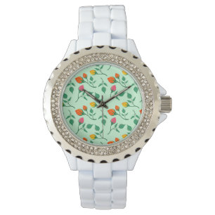 Floral pattern with colored rose flowers  watch