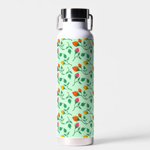 Floral pattern with colored rose flowers  water bottle