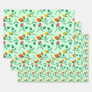 Floral pattern with colored rose flowers wrapping paper sheet