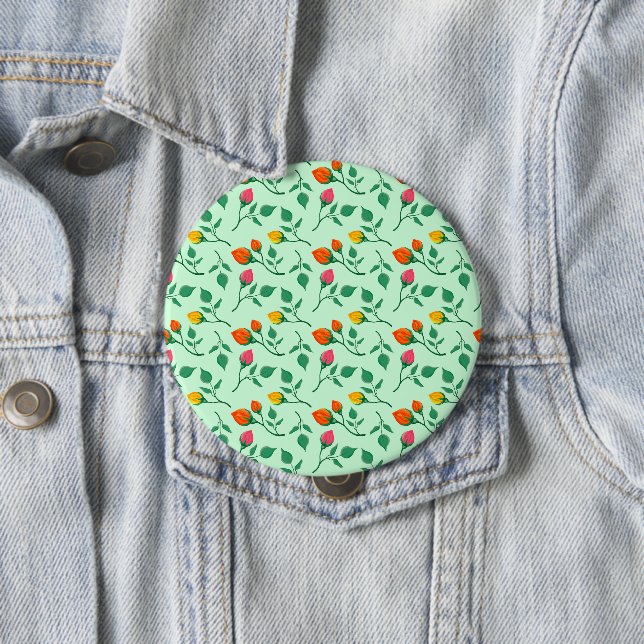 Floral pattern with coloured rose flowers  10 cm round badge (In Situ)