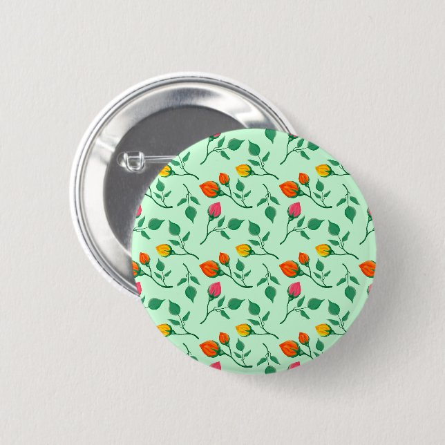 Floral pattern with coloured rose flowers  6 cm round badge (Front & Back)