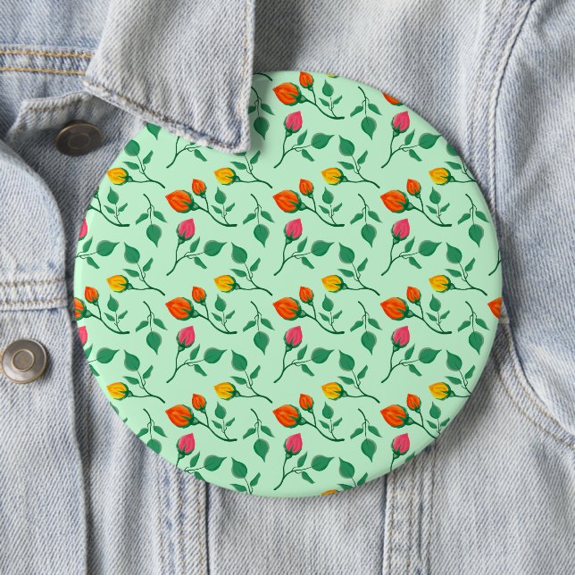 Floral pattern with coloured rose flowers  6 cm round badge (In Situ)