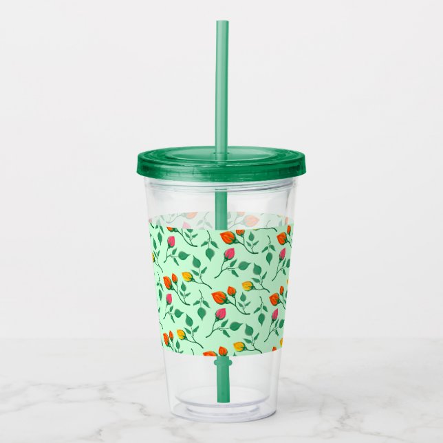 Floral pattern with coloured rose flowers  acrylic tumbler (Front)
