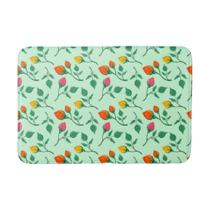 Floral pattern with coloured rose flowers bath mat