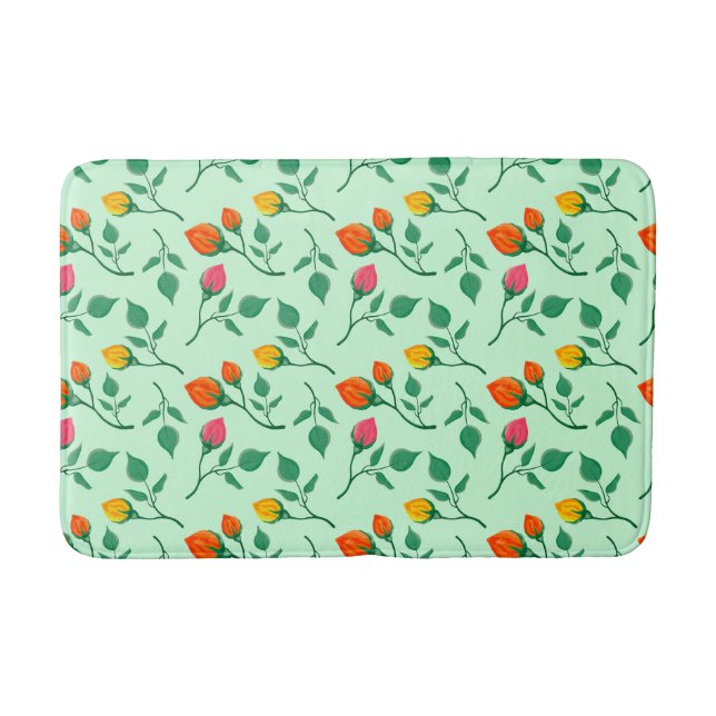 Floral pattern with coloured rose flowers bath mat (Front)