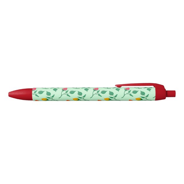 Floral pattern with coloured rose flowers  black ink pen (Top)
