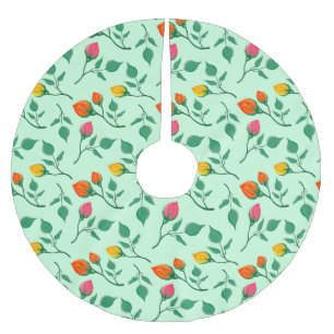 Floral pattern with coloured rose flowers  brushed polyester tree skirt