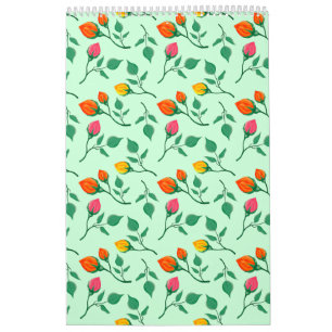 Floral pattern with coloured rose flowers  calendar