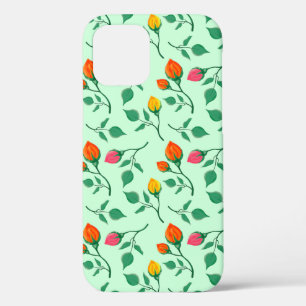 Floral pattern with coloured rose flowers iPhone 12 case