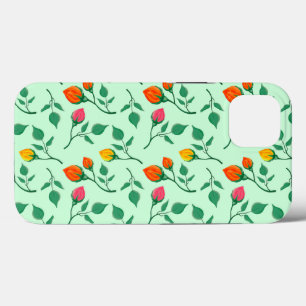 Floral pattern with coloured rose flowers iPhone 13 case