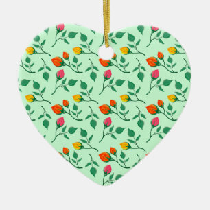Floral pattern with coloured rose flowers ceramic tree decoration