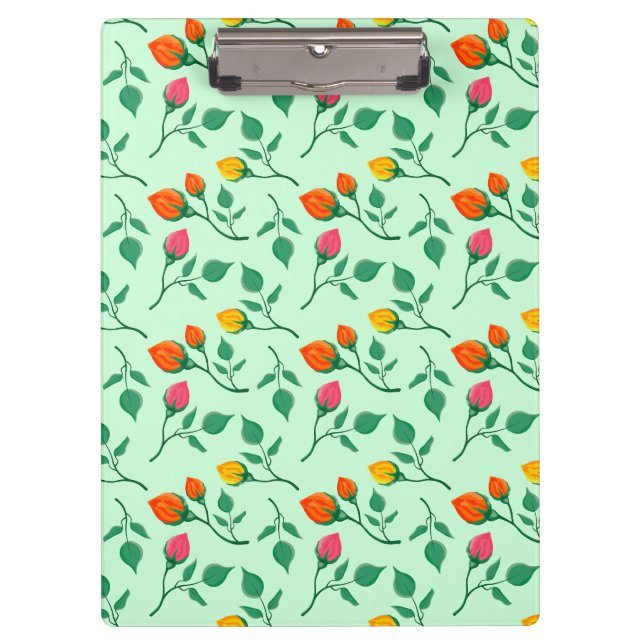 Floral pattern with coloured rose flowers clipboard (Front)