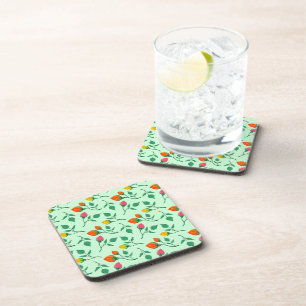 Floral pattern with coloured rose flowers coaster