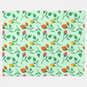 Floral pattern with coloured rose flowers fleece blanket