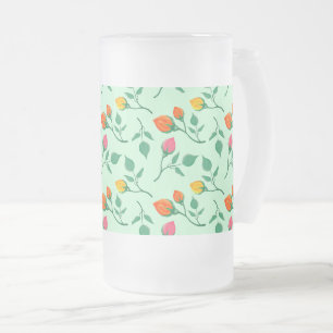 Floral pattern with coloured rose flowers frosted glass beer mug