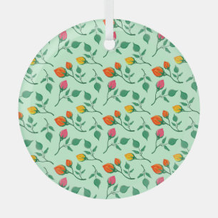 Floral pattern with coloured rose flowers  glass tree decoration