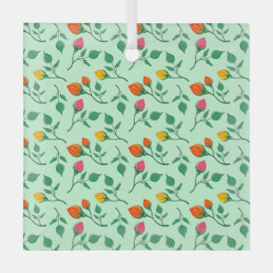 Floral pattern with coloured rose flowers glass tree decoration